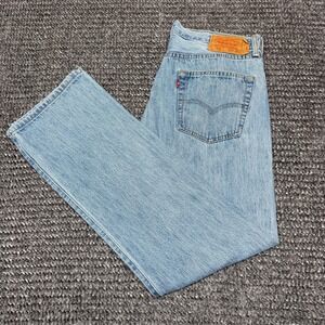 Levis Mens 501 Jeans W34 L32 Light Wash Blue Straight Leg Button Fly Denim